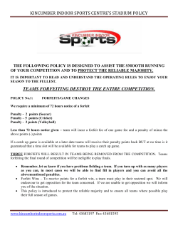 kincumber indoor sports centre`s stadium policy teams forfeiting