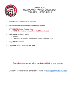 UPPER 90 FC NEW PLAYER PACKET CHECK LIST FALL 2017