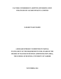 Factors considered in adopting diversification Strategies by