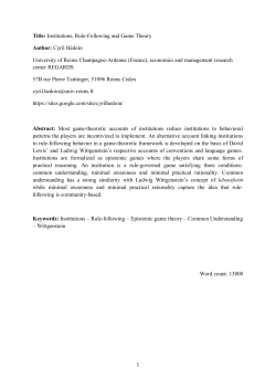 Title: Institutions, Rule-Following and Game Theory Author: Cyril