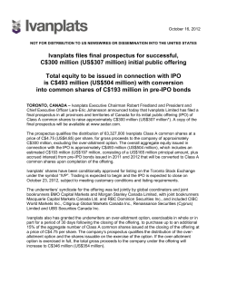 Ivanplats files final prospectus for successful, C$300 million (US