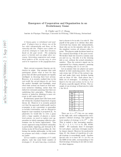 Emergence of Cooperation and Organization in an Evolutionary Game