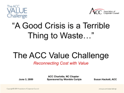 Reconnecting Cost with Value ACC Charlotte, NC Chapter June 3