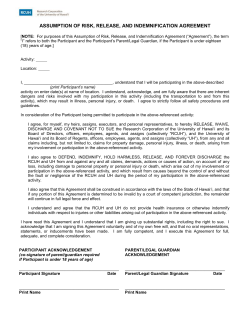 Assumption of Risk, Release, and Indemnification Agreement and