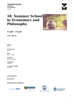 18. Summer School in Economics and Philosophy