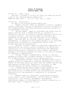 State of Oklahoma Athlete Agent Laws &sect;70-821.81