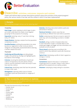 Describe activities, outcomes, impacts and context 1. Sample 2. Use