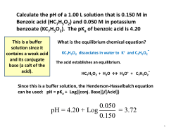 Calculate the pH of a 1.00 L solution that is 0.150 M in Benzoic acid