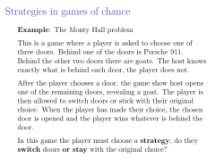 Strategies in games of chance