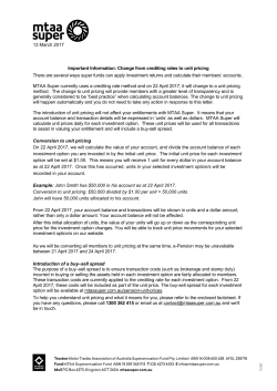 13 March 2017 Important Information: Change from