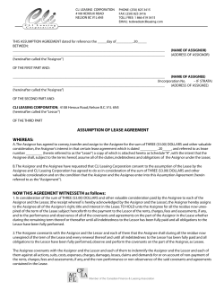 ASSUMPTION OF LEASE AGREEMENT WHEREAS