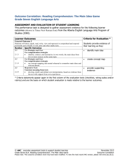Outcome Correlation: Reading Comprehension: The Main Idea