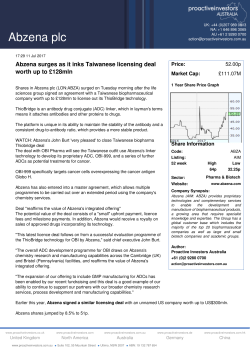 Abzena surges as it inks Taiwanese licensing deal worth up to