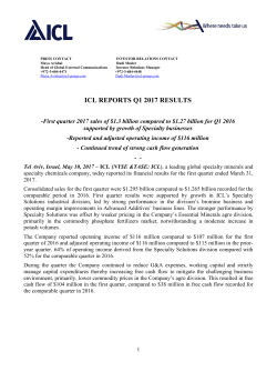 ICL REPORTS Q1 2017 RESULTS