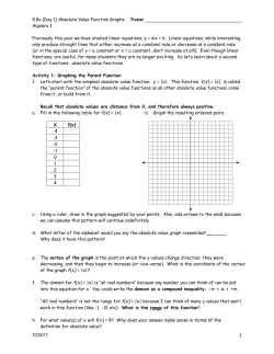 5.8a (Day 1) Absolute Value Function Graphs Name Algebra 1