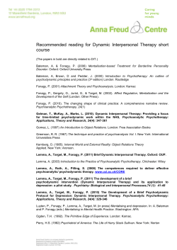 DIT reading list - Dynamic Interpersonal Therapy