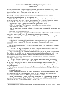 Proposition of 9 October 1967 on the Psychoanalyst of - ICLO-NLS