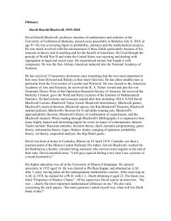 David Harold Blackwell, 1919-2010.