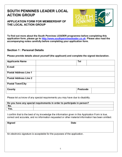 Proposed South Pennines Leader Local Action Group