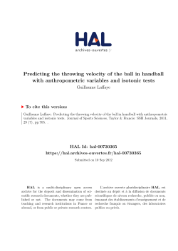 Predicting the throwing velocity of the ball in handball with