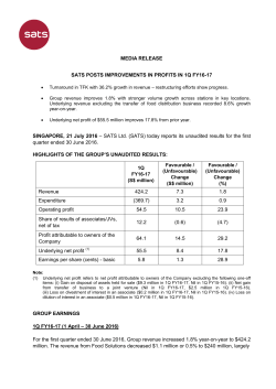 MEDIA RELEASE SATS POSTS IMPROVEMENTS IN PROFITS IN
