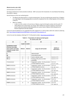 Albania (country code +355) Communication of 13.II.2017: The