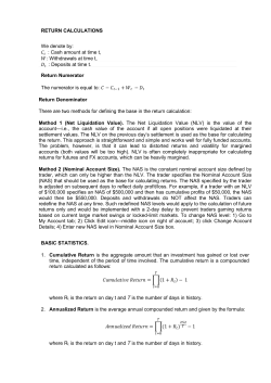 RETURN CALCULATIONS We denote by: : Cash
