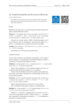 Lecture 10 &mdash; 4 March, 2014: ``10. Graph Isomorphism and the