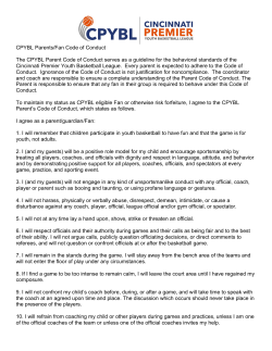 CPYBL Parents/Fan Code of Conduct The CPYBL Parent Code of