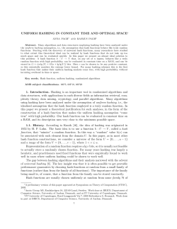 UNIFORM HASHING IN CONSTANT TIME AND OPTIMAL SPACE