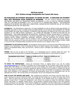 OFFICIAL RULES 2017 ACDelco Garage Sweepstakes and Instant