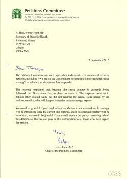Letter from the Parliamentary Under Secretary of