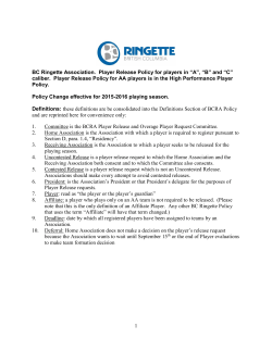 1 BC Ringette Association. Player Release Policy for players in “A