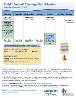 Sadri`s Summit Climbing Wall Schedule