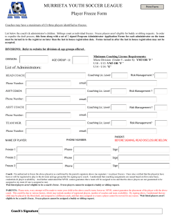 MURRIETA YOUTH SOCCER LEAGUE Player Freeze Form