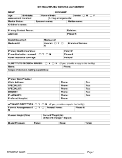SAMPLE AFH NEGOTIATED CARE PLAN