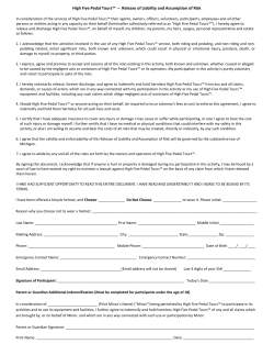 High Five Pedal Tours&trade; &ndash; Release of Liability and Assumption of Risk