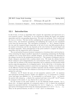 Lecture 12 &mdash; February 26 and 28 12.1 Introduction