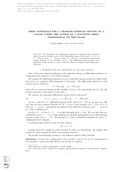 FIRST INTEGRALS FOR A CHARGED PARTICLE MOVING ON A