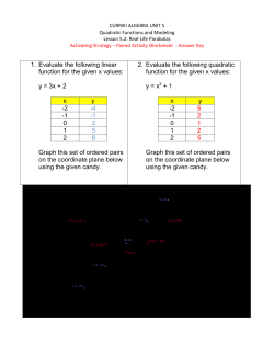 1. Evaluate the following linear function for the given x values: y = 3x