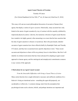 Agent-Causal Theories of Freedom Timothy O`Connor [For Oxford