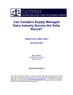 Can Canada`s Supply Managed Dairy Industry Survive the Doha