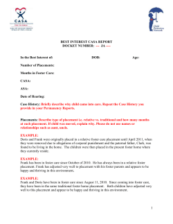 BEST INTEREST CASA REPORT DOCKET NUMBER: --- JA ---