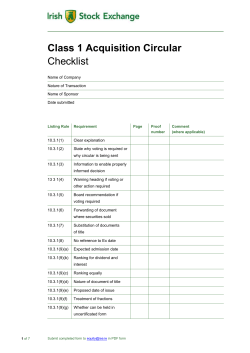 Class 1 Acquisition Circular Checklist