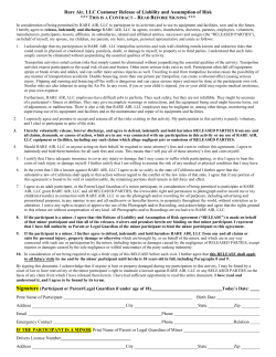 Rare Air, LLC Customer Release of Liability and Assumption of Risk