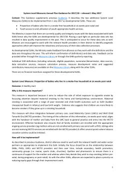 System Level Measures Annual Plan Guidance for 2017/18