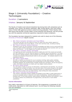 Stage 1 (University Foundation) &ndash; Creative Technologies Duration: 2