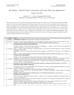 Selected Topics in Economics of Growth: Theory and Applications