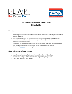LEAP Leadership Resume &ndash; Team Event Quick Guide