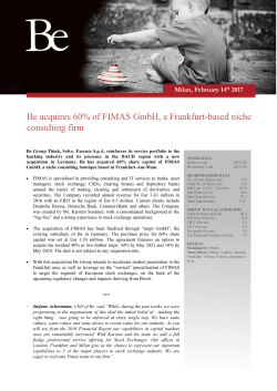 Be acquires 60% of FIMAS GmbH, a Frankfurt
